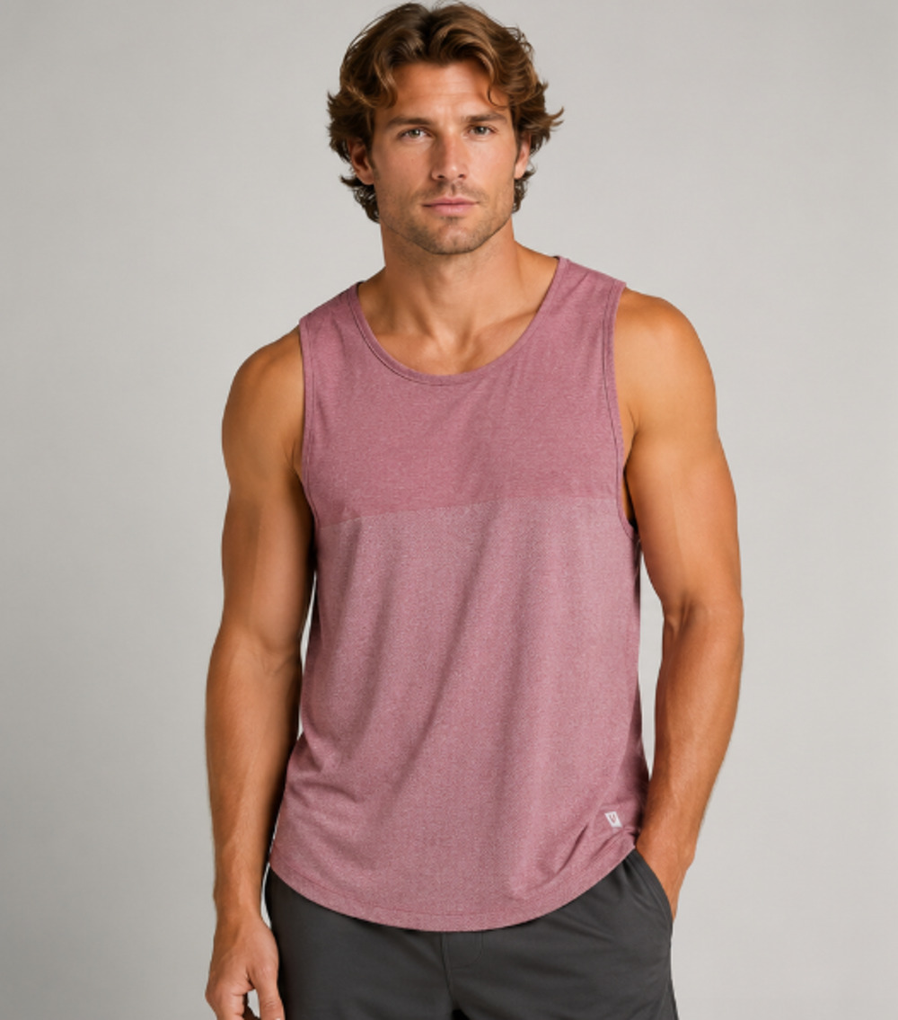 Vuori Men Strato Pink Heather Performance Tank Top Sz XL Gym Running Training